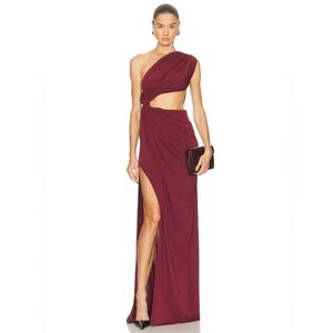 Alex Perry NWOT One-Shoulder Draped Gown Burgundy